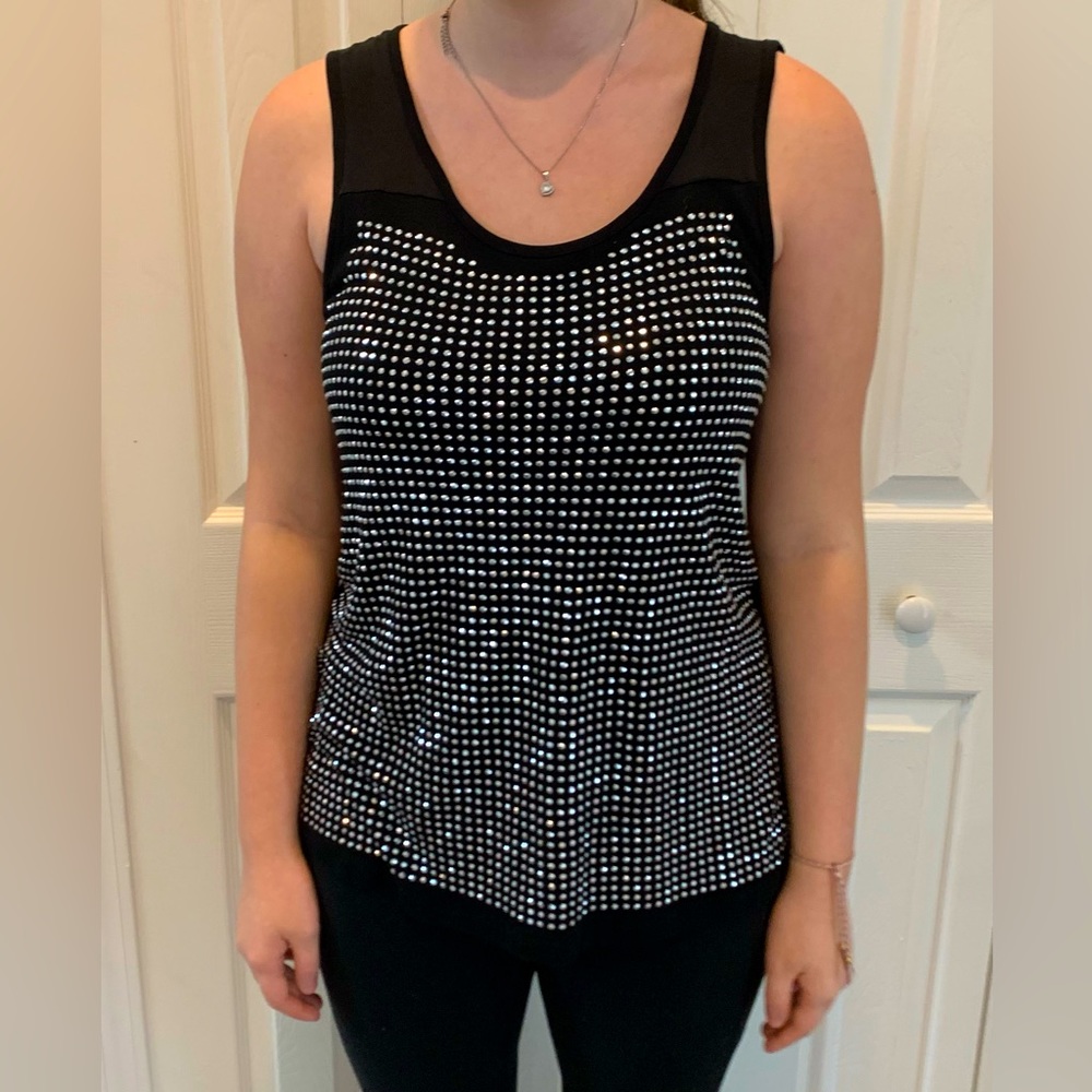 INC International Concepts sleeveless black and silver beaded top size L